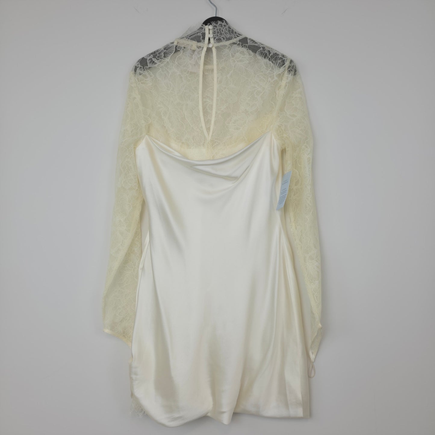 De La Vali Ivory Croissant Long-Sleeve Lace Wedding Mini Dress Sz 8 NWT