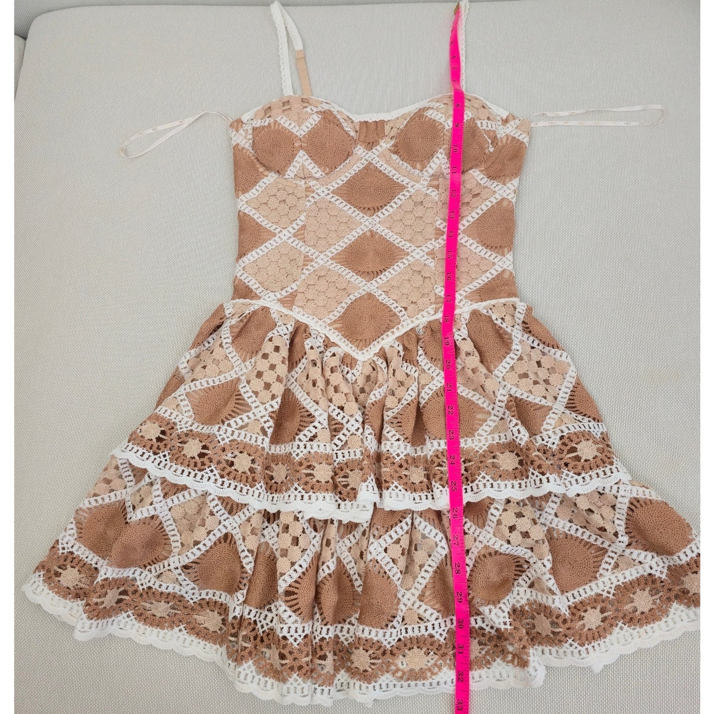 PATBO Beige Bossa Crochet Corset Style Sleeveless Mini Dress Sz 2 NWT