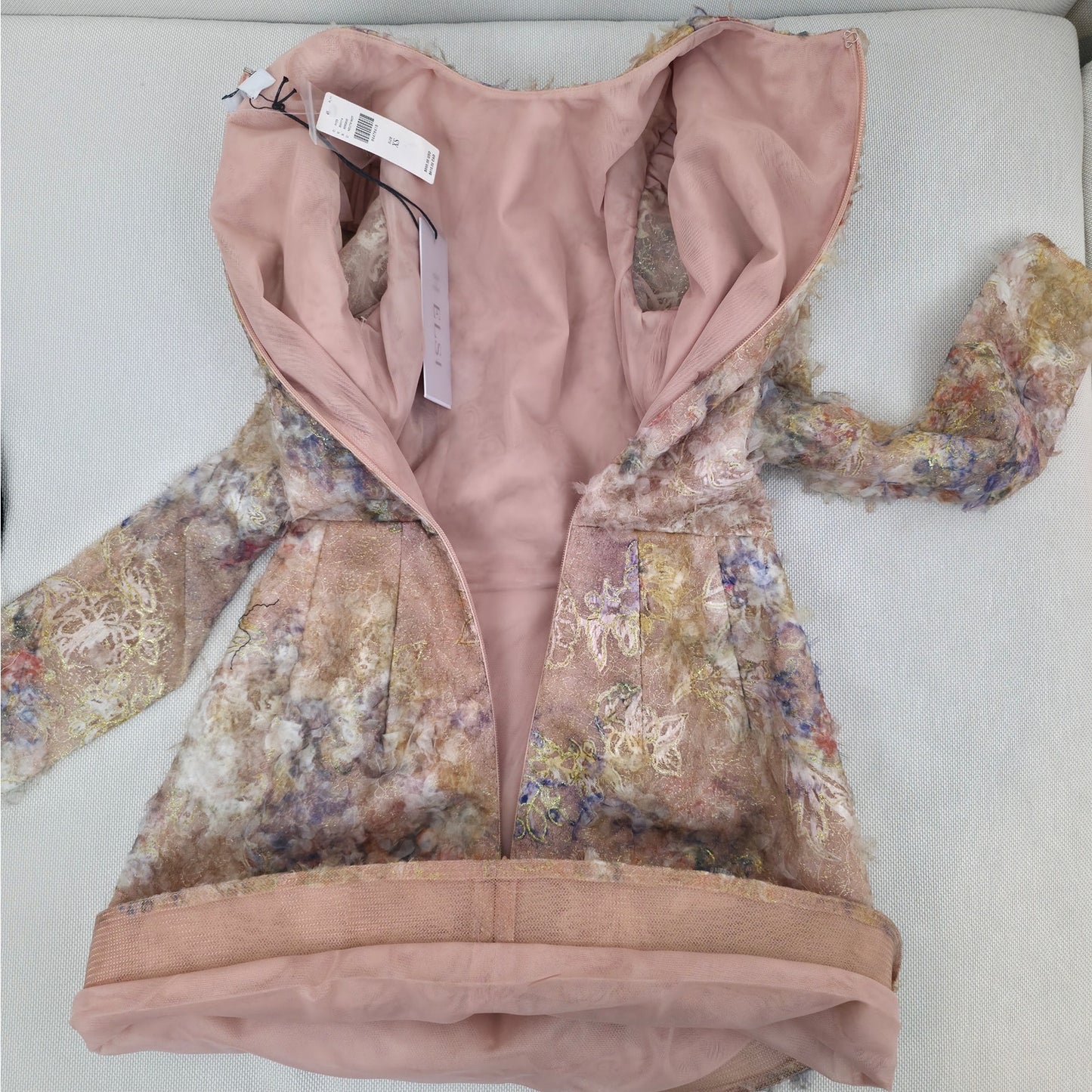 Helsi Gold Watercolor Irina Long-Sleeve High Neck Embellished Mini Dress sz XS