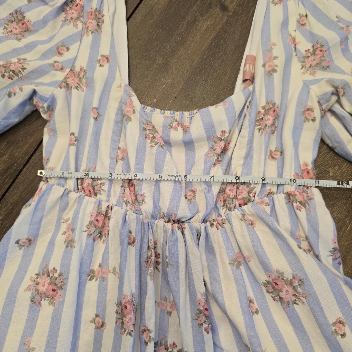 Show Me Your Mumu Addie White Blue Stripes Floral Short Sleeve Mini Dress Sz M