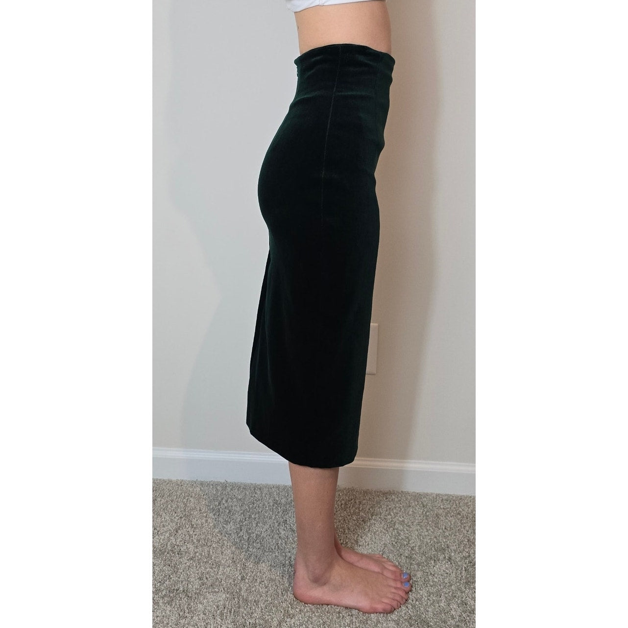 Laurel Vintage Green Velvet Pencil Skirt – High Rise, Lined, Size 34