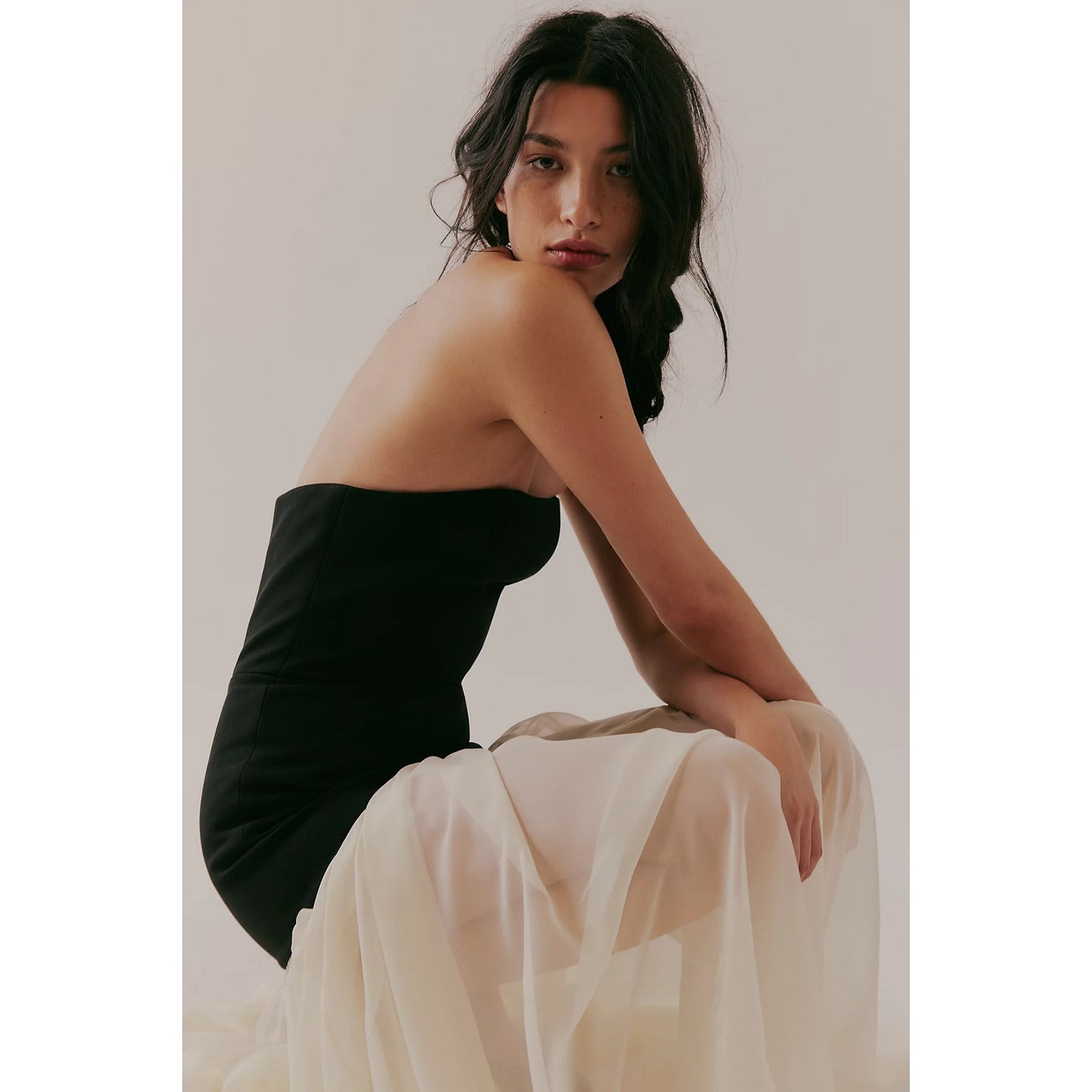 Bronx and Banco Adrian Strapless Drop-Waist Sheer bottom Maxi Dress Sz 6 Med NWT