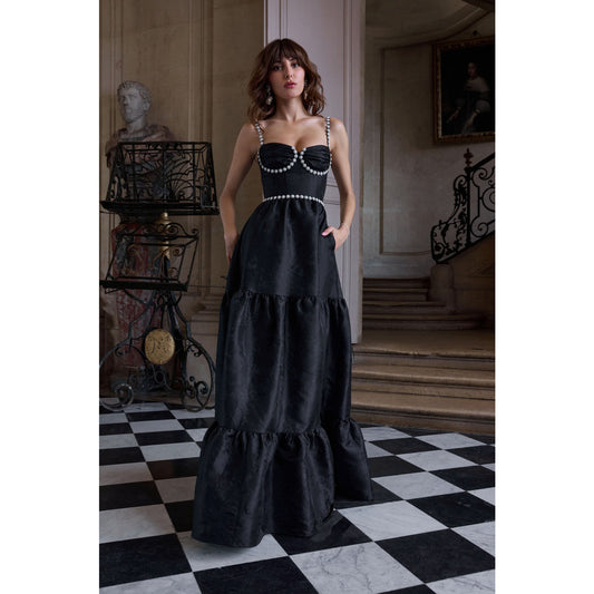V. Chapman The Lucetta Gown Dress in Black Windsor Brocade Sz 8