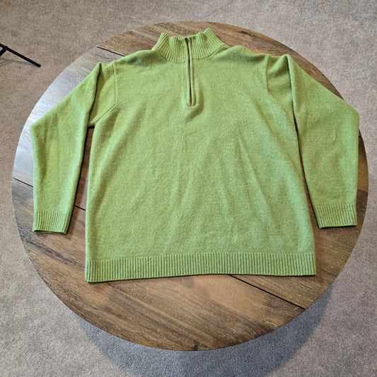 WOOLOVERS Woolmark Pure New Wool Men 100% Wool Green Zip Neck Sweater Sz L (786)