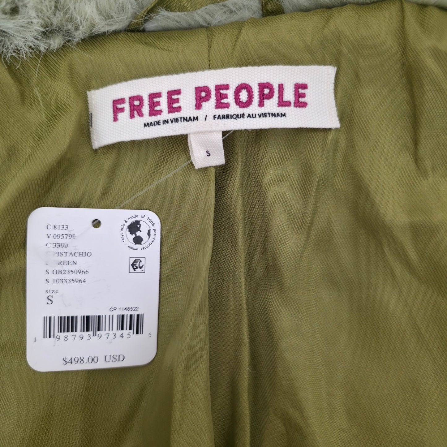 FREE PEOPLE Pistacho Soft Shoreditch Faux Fur Maxi Topcoat Sz Small NWT