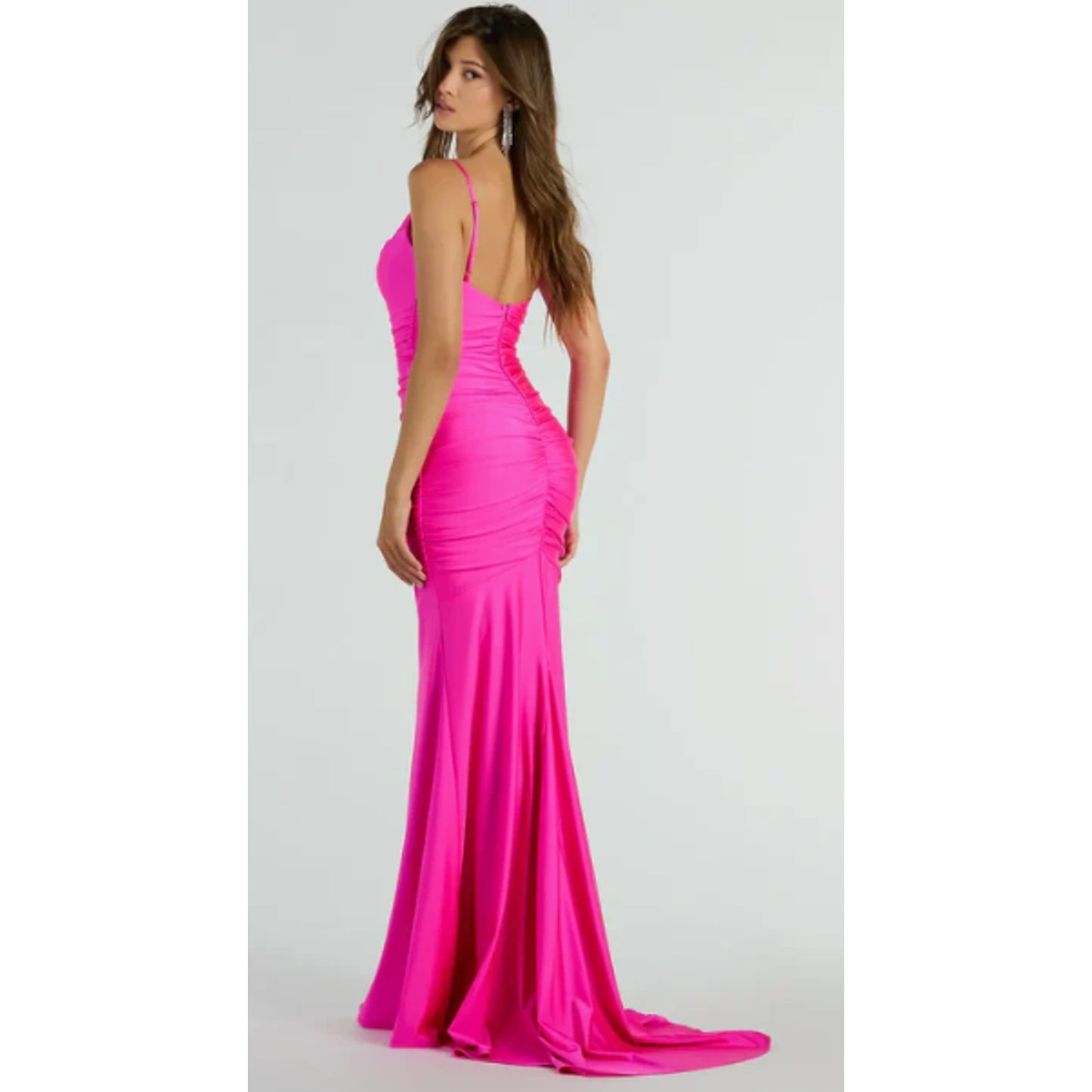 Jamie Formal Neon Pink Fitted Cowl Neck Mermaid Long Dress Sz S (751)