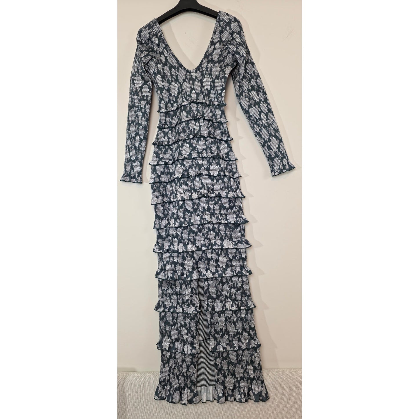 V. Chapman Lanie Maxi Dress Sz 2 Emerald Peony Floral Ruched Ruffle NWT