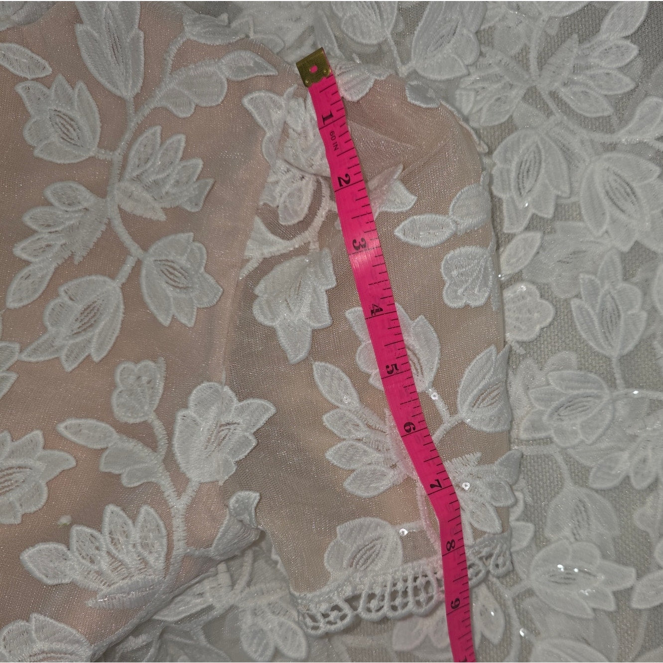 Helsi Clara Puff-Sleeve Sheer Floral Appliqué Maxi Dress Sz Medium NWT