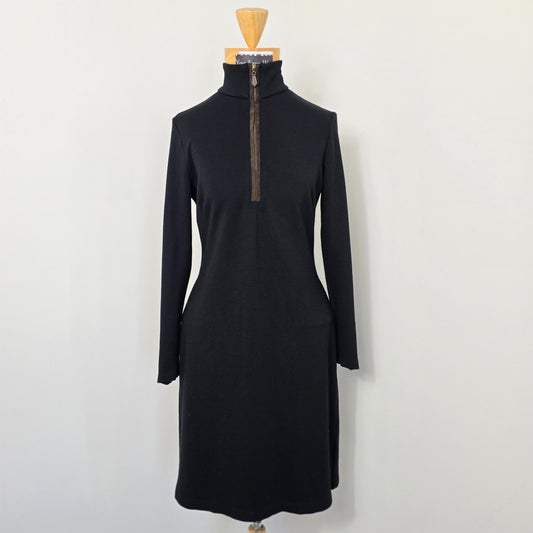 J. McLauglin Black Front Zip Long Sleeves Fitted Midi Dress Sz XS (680)