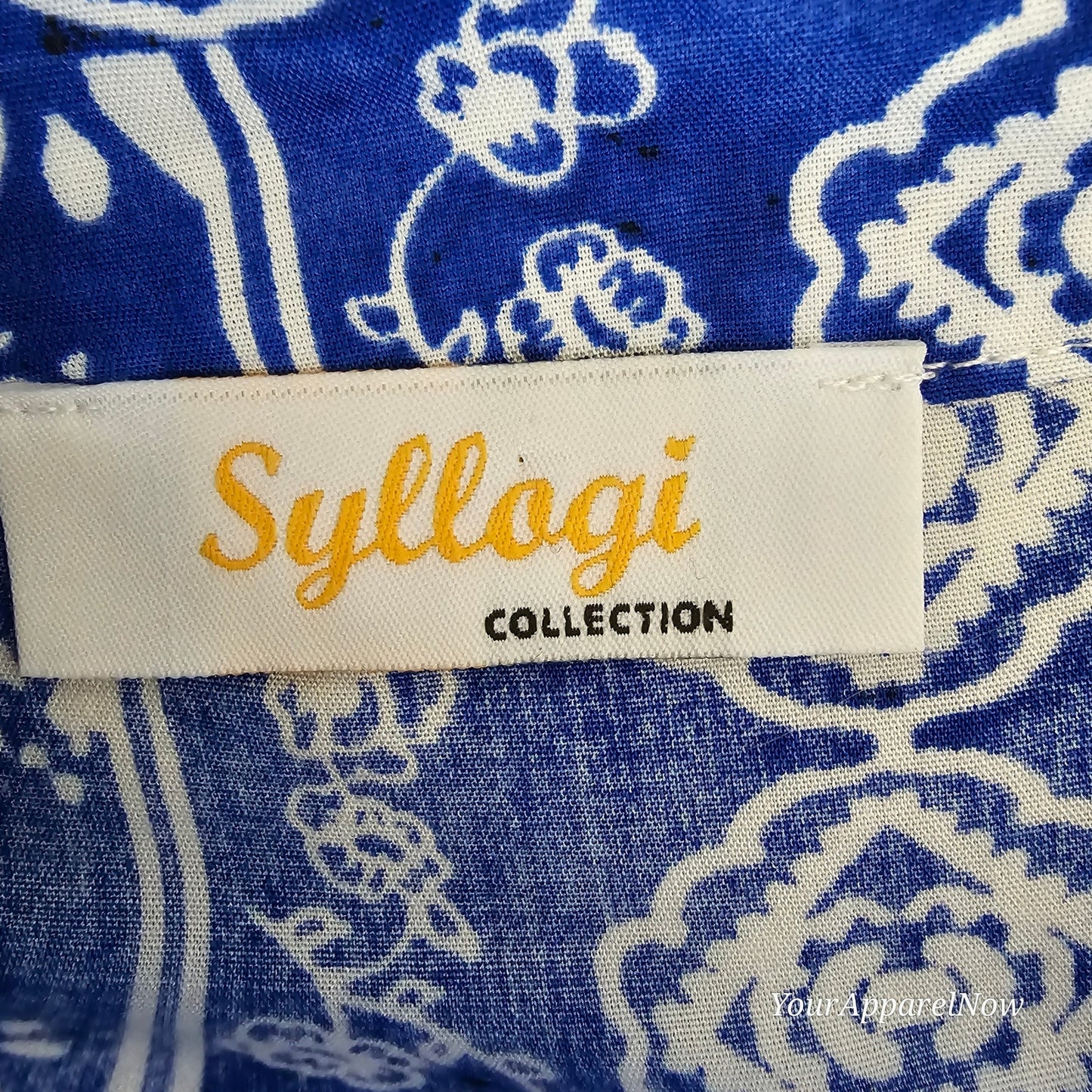 Syllagi Collection Blue & White Cotton Print Blouson Dress/Tunic Size Large