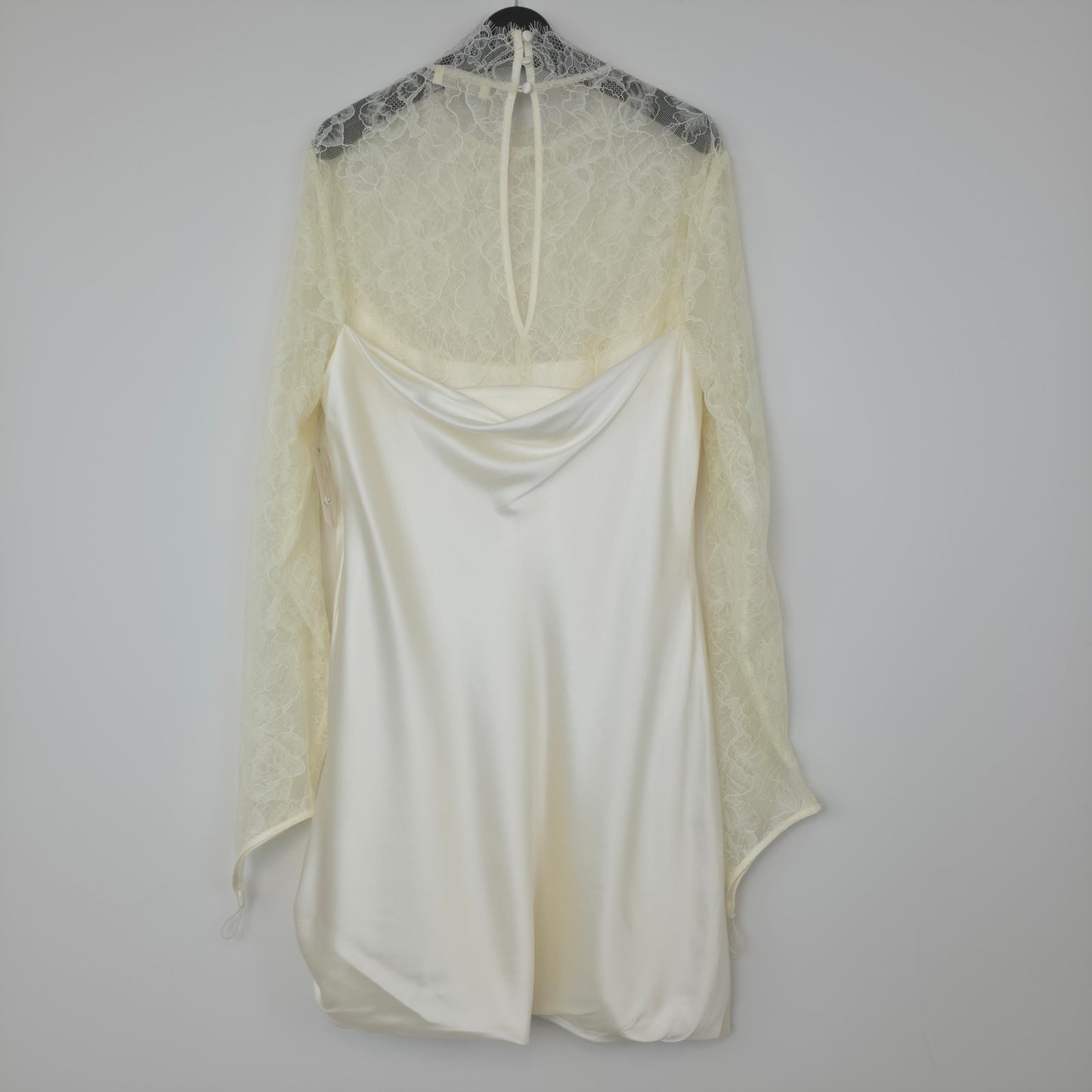 De La Vali Ivory Croissant Long-Sleeve Lace Wedding Mini Dress Sz 12 NWT