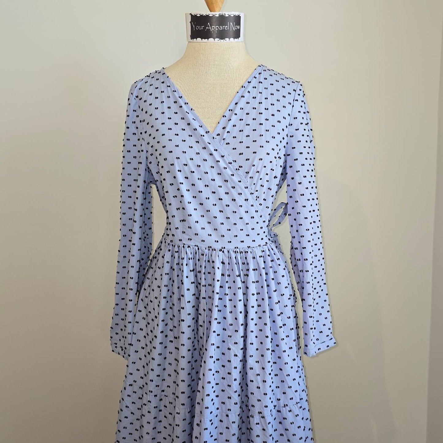 BAUM UND PHERDGARTEN Women Blue Polka Dot Long Sleeves Maxi Wrap Dress Size 40