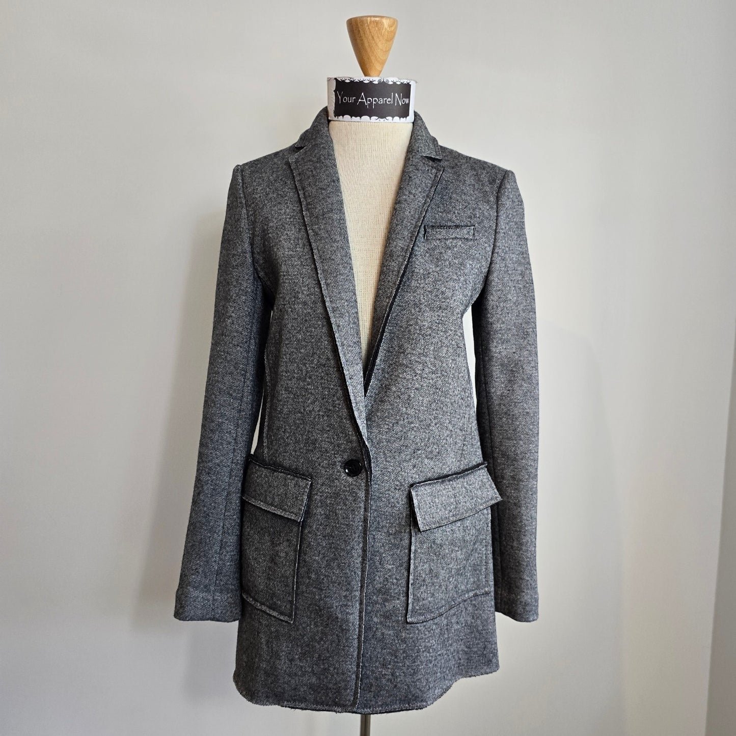 Banana Republic Women Gray Black Wool Blend Textured Knit Boyfriend Blazer Sz 0