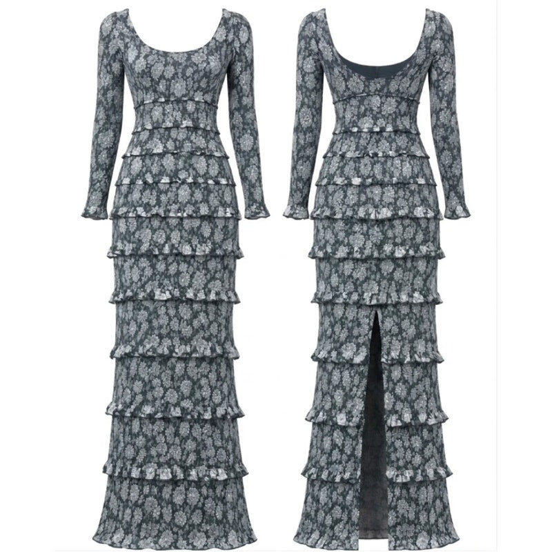 V. Chapman Lanie Maxi Dress Sz 2 Emerald Peony Floral Ruched Ruffle NWT