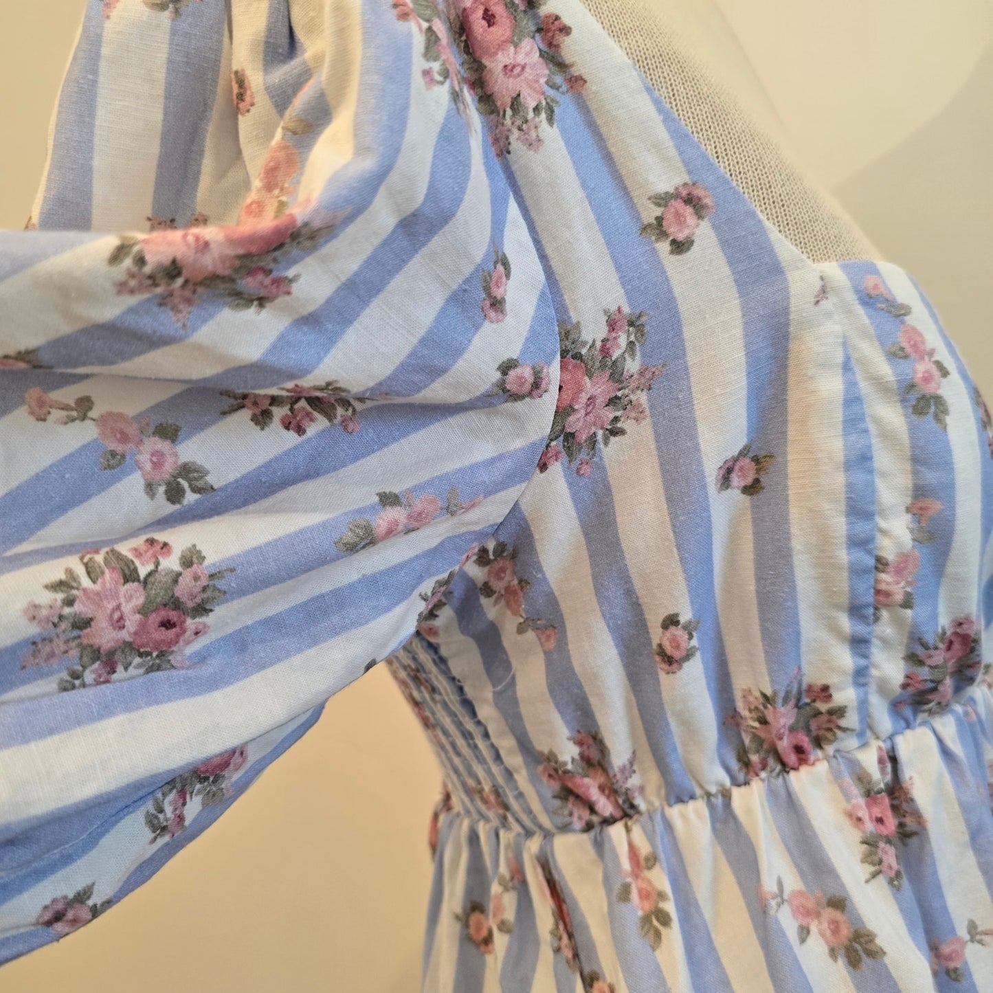 Show Me Your Mumu Addie White Blue Stripes Floral Short Sleeve Mini Dress Sz M