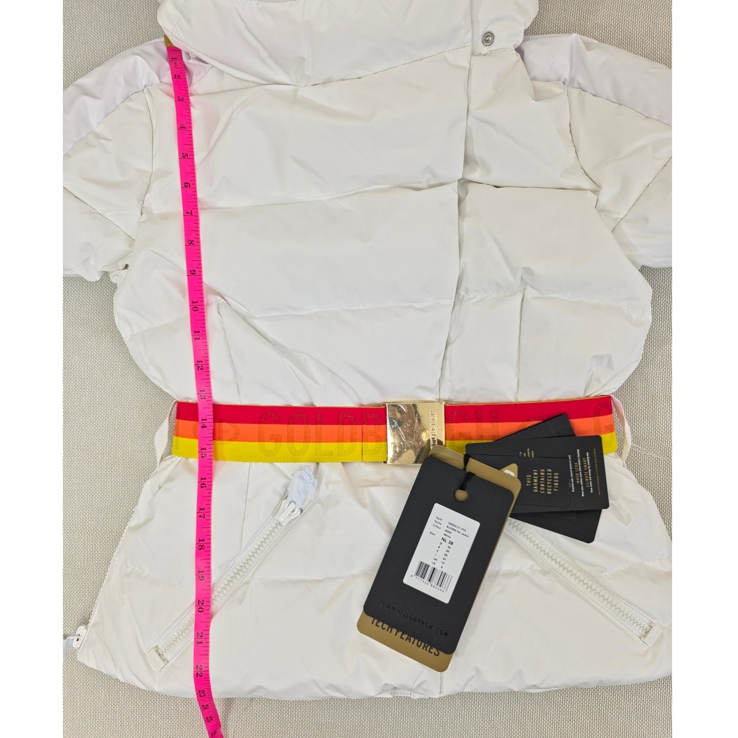 Goldbergh Bufera Quilted Ski Jacket White Hooded Down Puffer Coat Size 8 NWT
