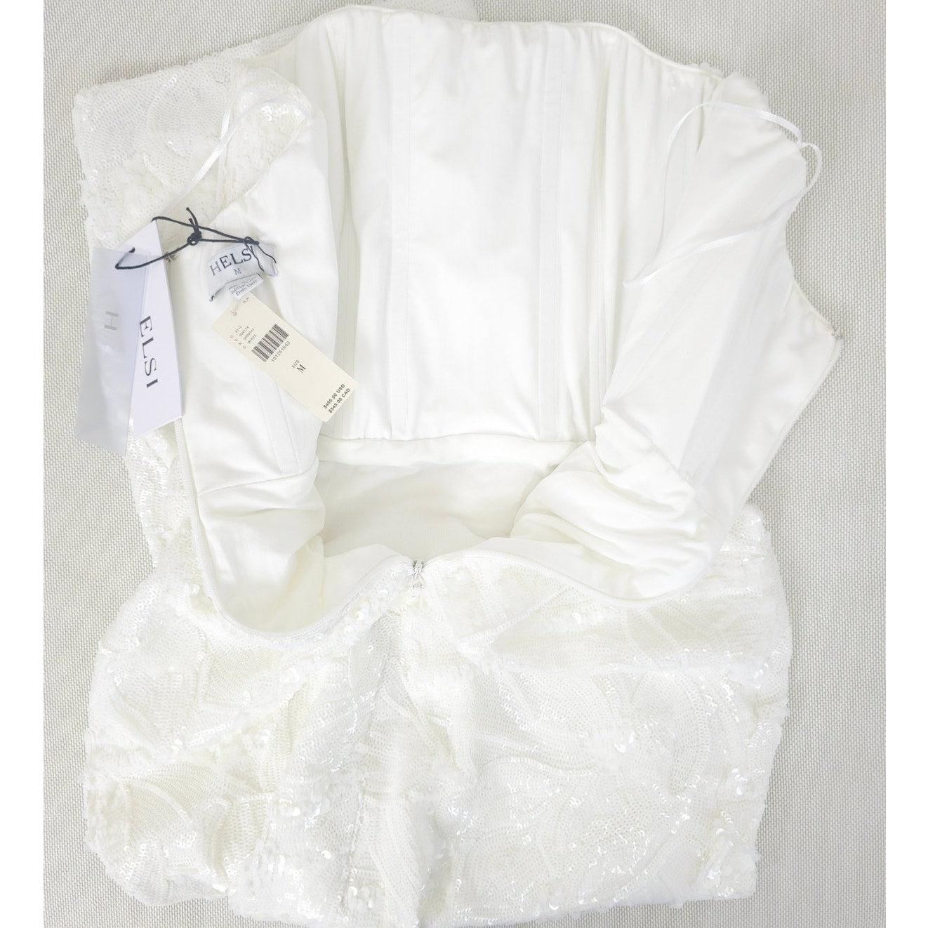 Helsi White Leslie Strapless Sequin Lace Column Midi Dress Sz Medium