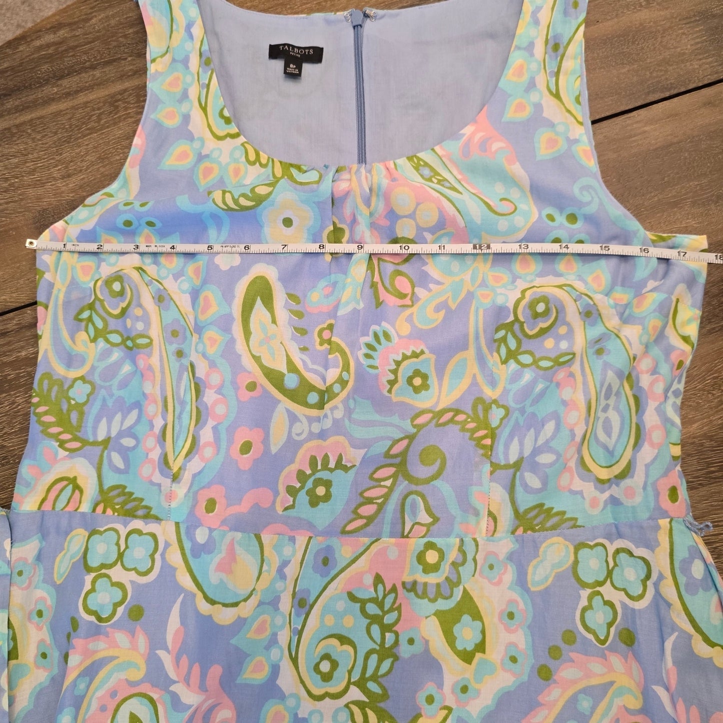 Talbots Voile Paisley Sleeveless Midi Dress Blue Pink Pastel Size 8P
