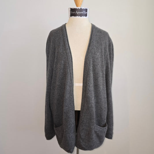 Valentino Boutique Vintage Gray Open Cardigan Side Pockets Silk Cashmere Sweater