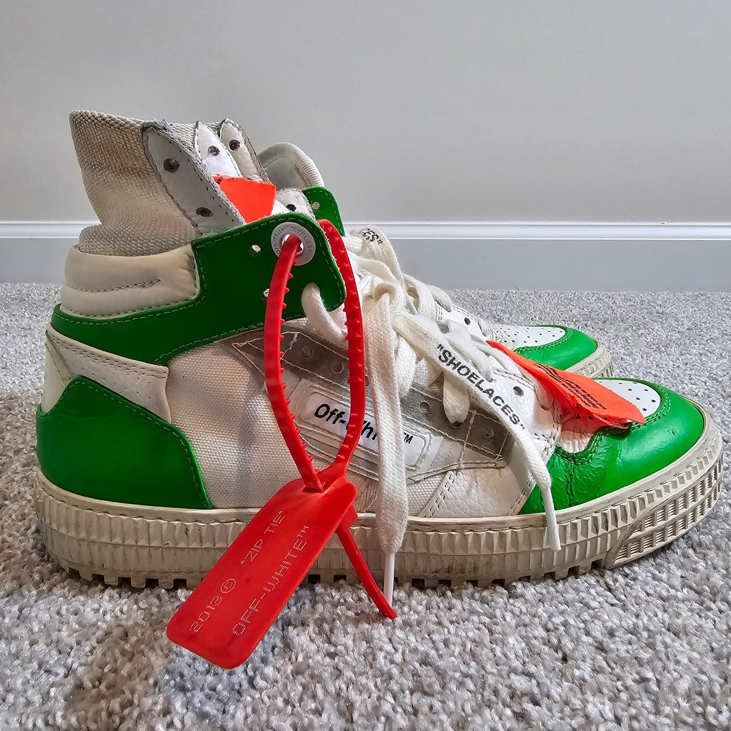 OFF WHITE Cup Sole 3.0 High Top White Canvas Leather Rubber Trim Sneakers Sz 38