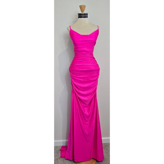 Jamie Formal Neon Pink Fitted Cowl Neck Mermaid Long Dress Sz XS