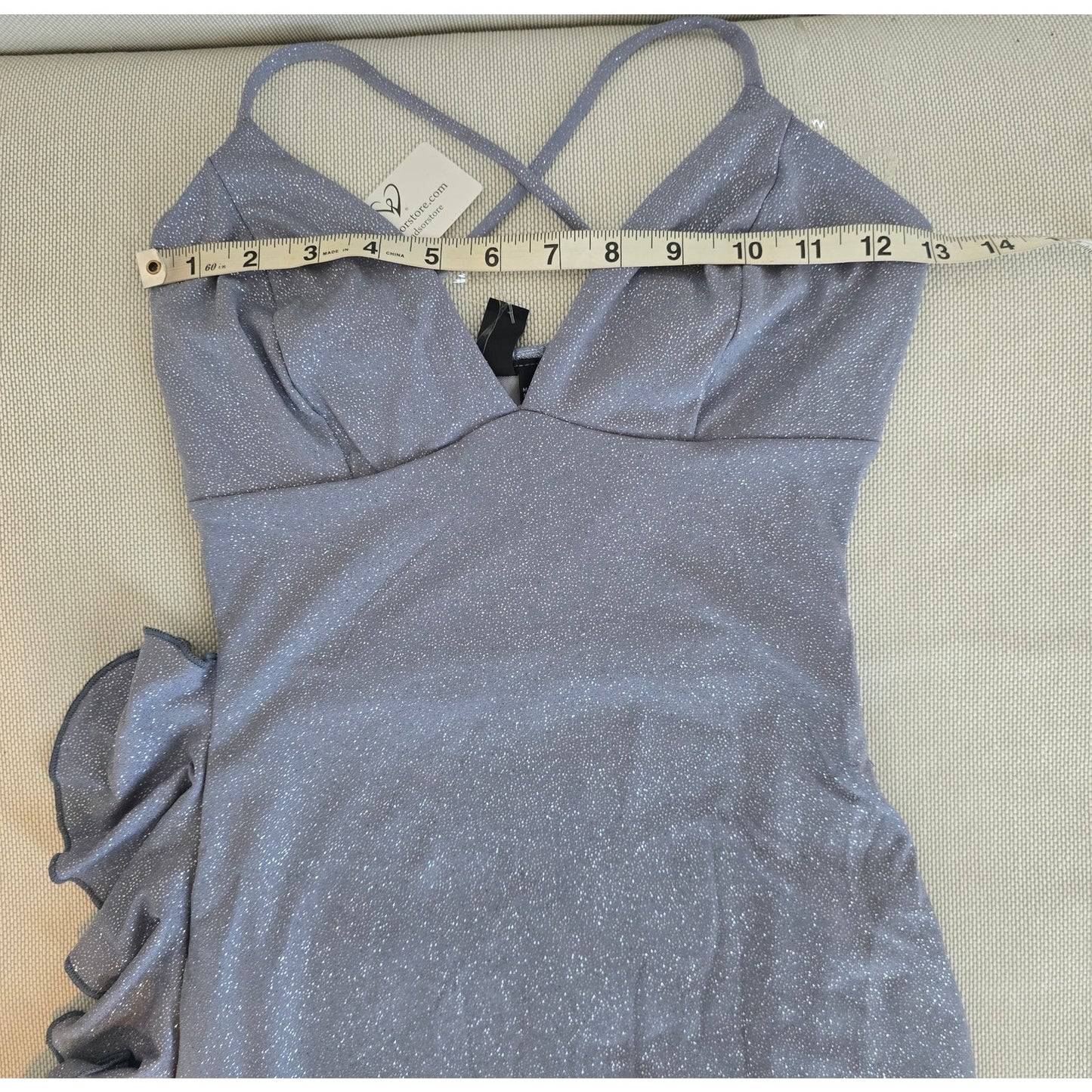 Windsor Baby Blue Sleeveless V-Neck Ruffle Glitter Mini Dress Size Small