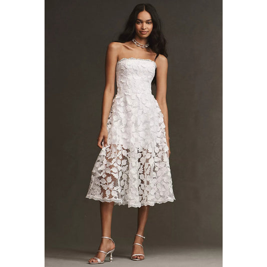 Helsi White Florence Strapless Embroidered A-Line Midi Dress Sz XS
