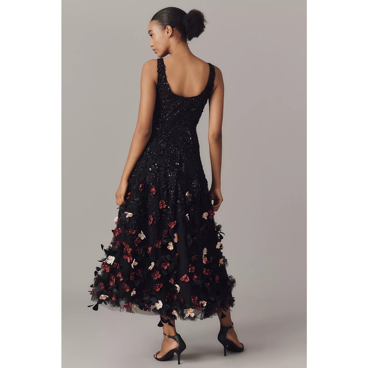 Mac Duggal Sleeveless Sequin Floral Appliqué Midi Dress Sz 10 NWT