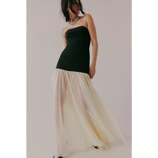 Bronx and Banco Adrian Strapless Drop-Waist Sheer bottom Maxi Dress Sz 6 Medium