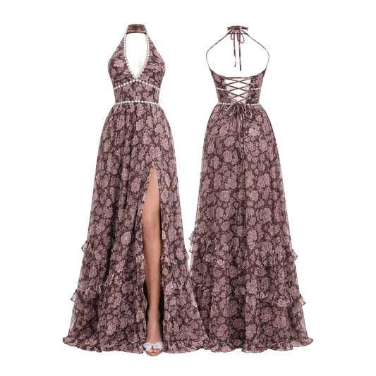 V. Chapman The Scarlette Dress in Chocolate Peony Print Sz 8 NWT