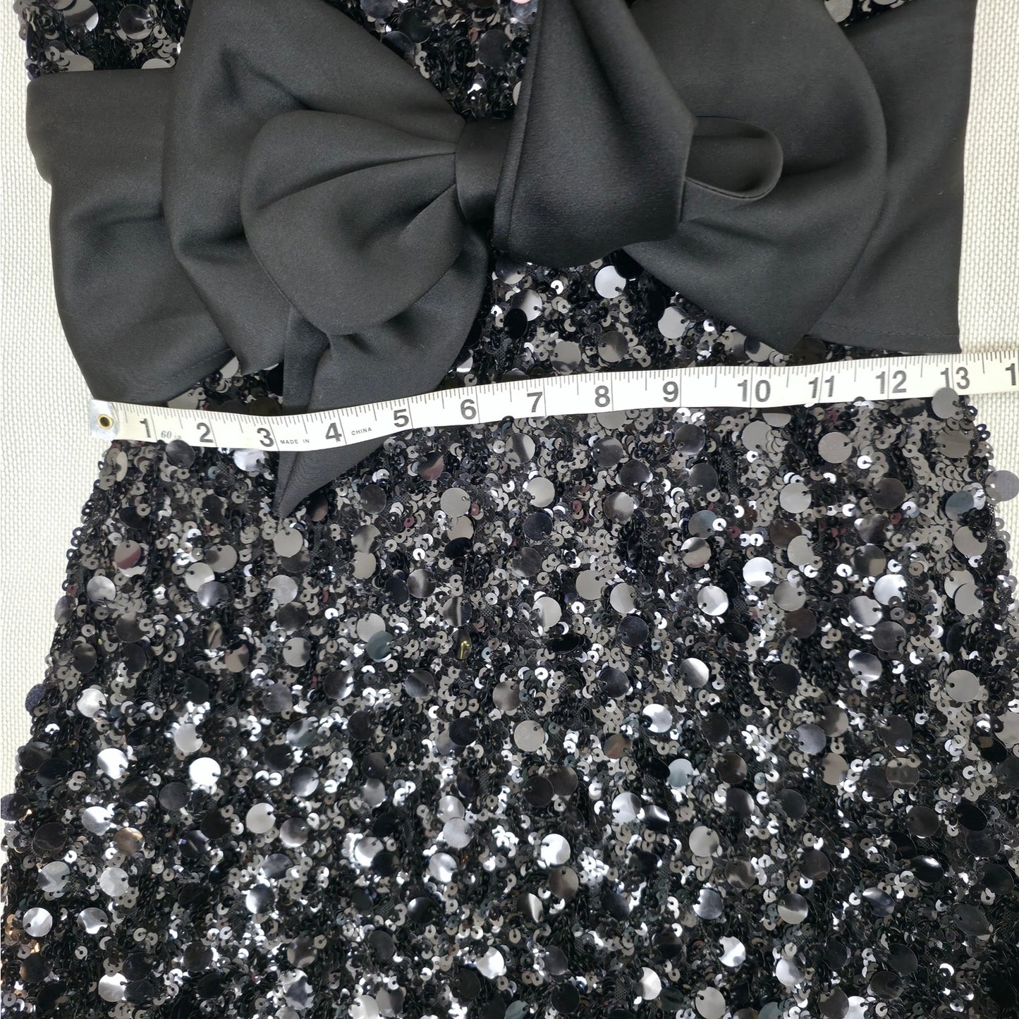 Ieena Mac Duggal Black Strapless Sequin Evening Gown With Bow Sz 4 NWT