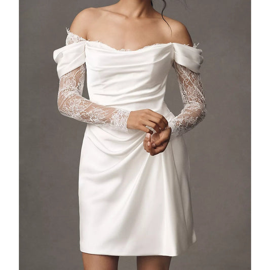 Watters Ivory Harlow Off-The-Shoulder Satin & Lace Mini Dress sz 0 NWT