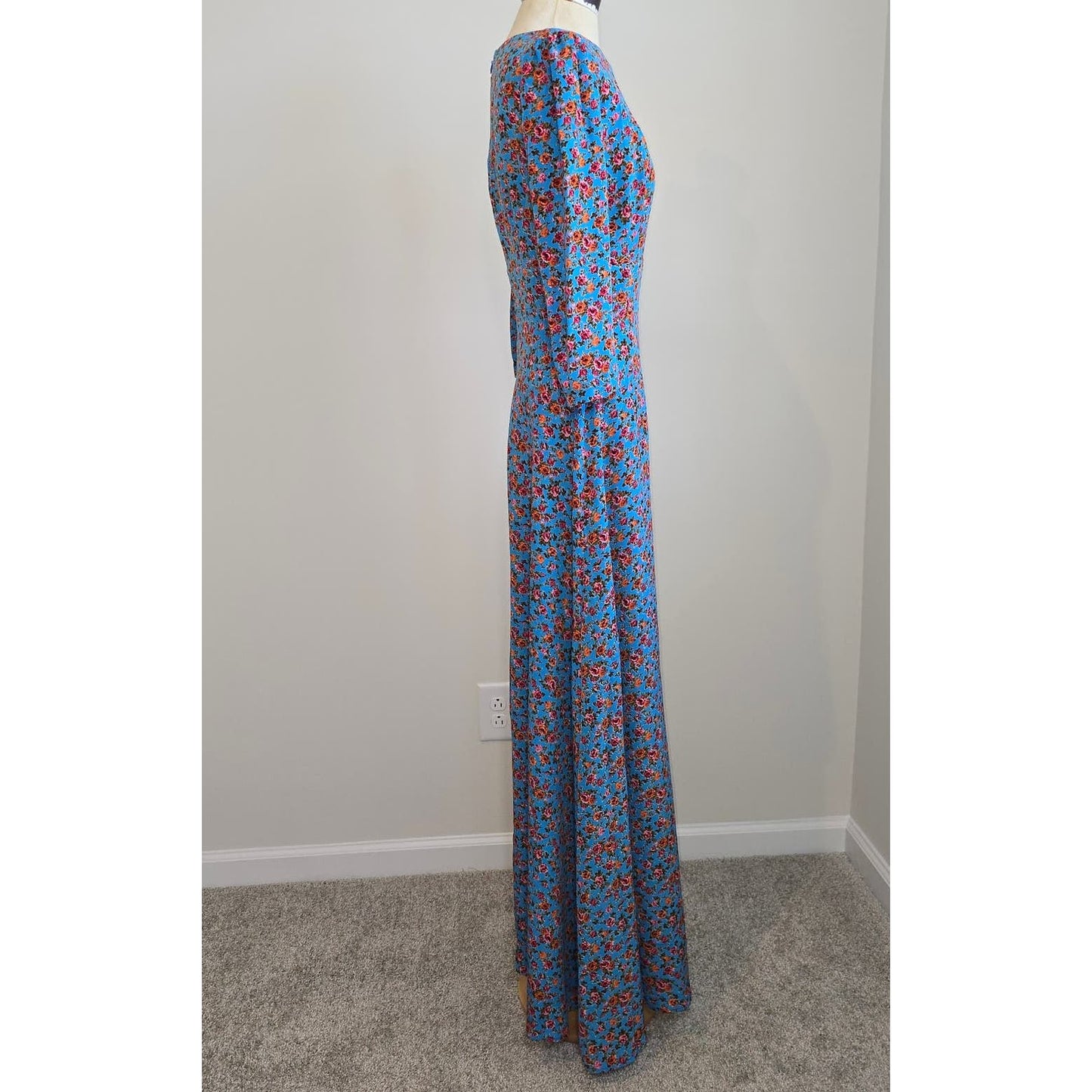 Arefeva Women's Blue Floral Print 3/4 Sleeves Modest Maxi Dress Sz Small (701)