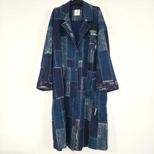 Free People We The Free Open Studio Duster Indigo Patchwork Denim Coat M/L NWT