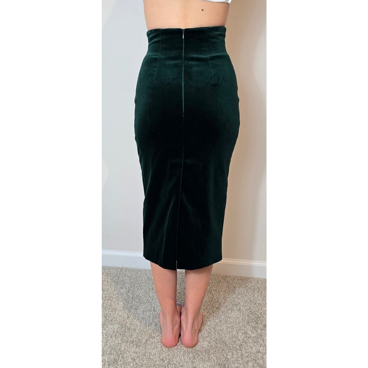Laurel Vintage Green Velvet Pencil Skirt – High Rise, Lined, Size 34