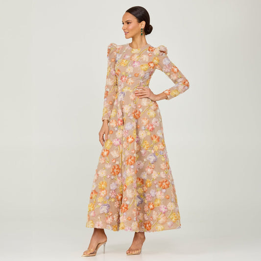 Anthropologie Helsi Tessa Long Sleeve Applique A-line Maxi Dress Sz M