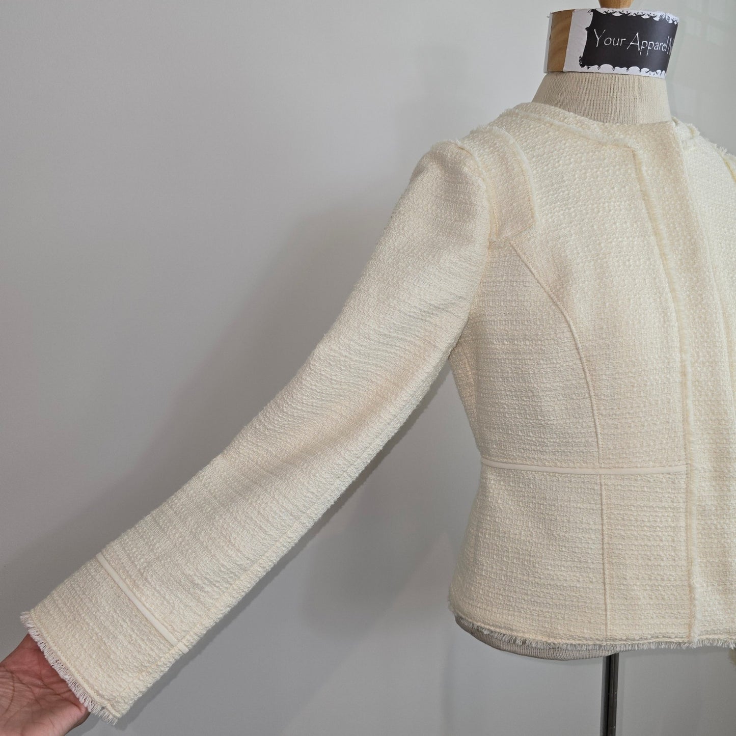 White House Black Market New Ivory Classic Soft Tweed Long Sleeve Jacket Sz 0