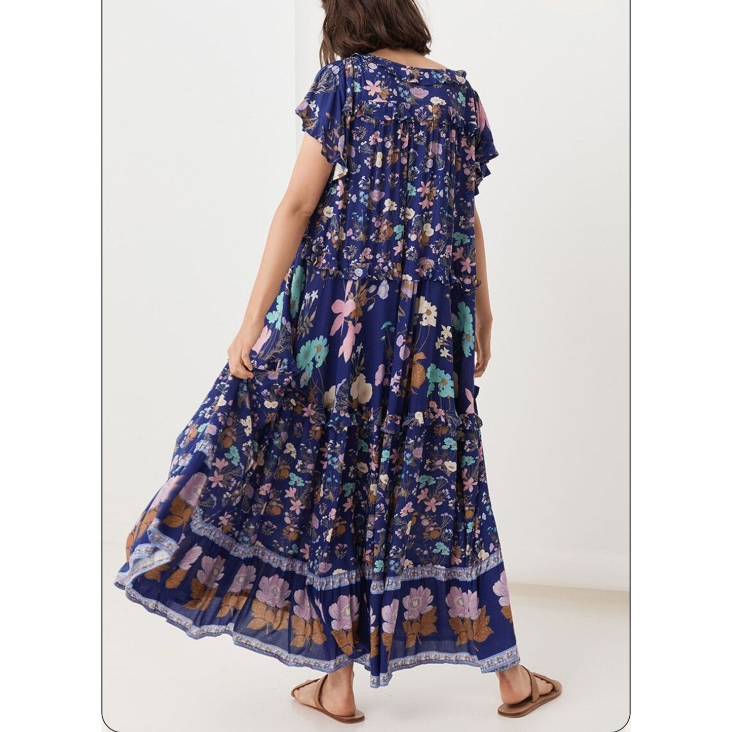 Spell & The Gypsy Collective Navy Wild Bloom Midi Gown Dress Sz Large (802)