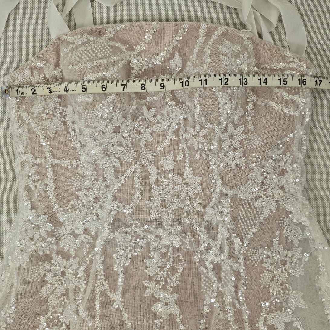 Watters Prancer Beading Tulle Ivory Shimmer Corset Bodice Mini Dress Sz 8 NWT