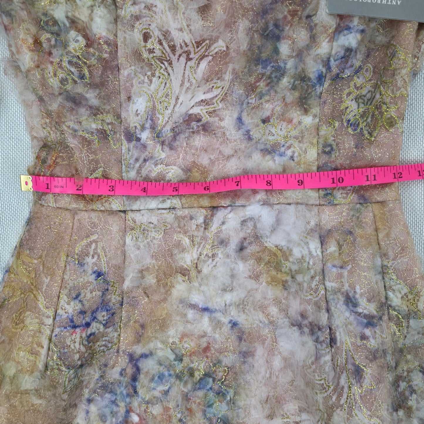 Helsi Gold Watercolor Irina Long-Sleeve High Neck Embellished Mini Dress sz XS