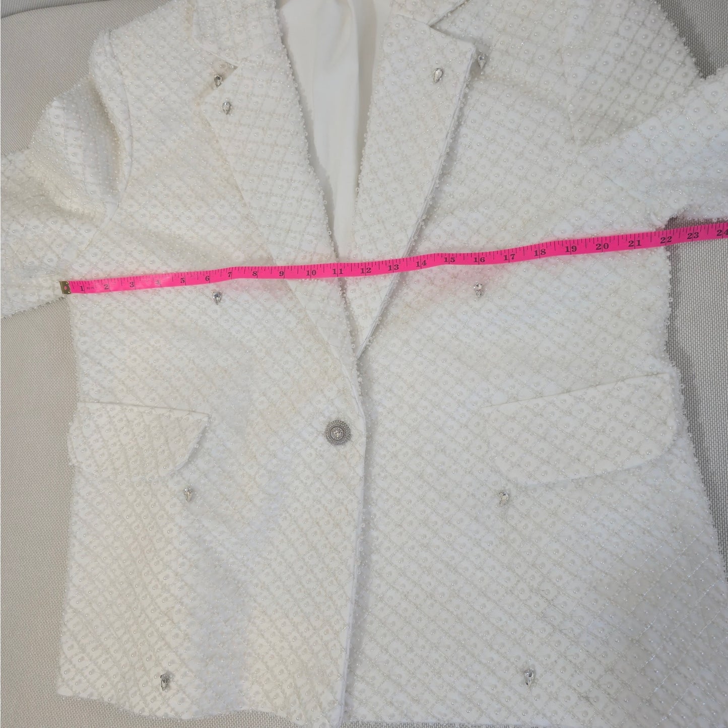 Morpine Fashion White Hypnotized Pearl Crystal Jacket Blazer Sz XL