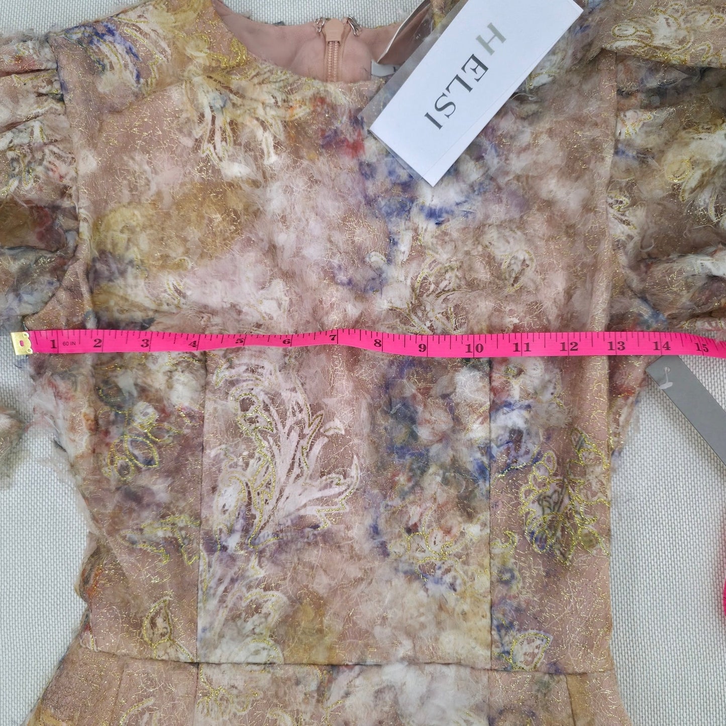 Helsi Gold Watercolor Irina Long-Sleeve High Neck Embellished Mini Dress sz XS