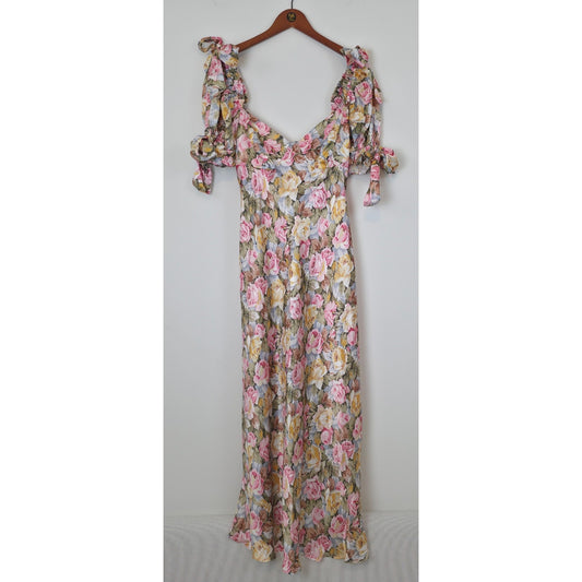 Selkie Poet Printed Slip Dress Floral Silk Jardin De Fleurs Midi Dress Large NWT