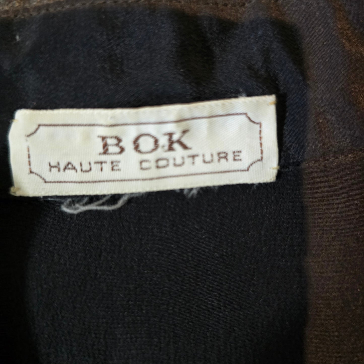 Vintage BOK HAUTE COUTURE Black Button Down Blouse Leather Trim (741)