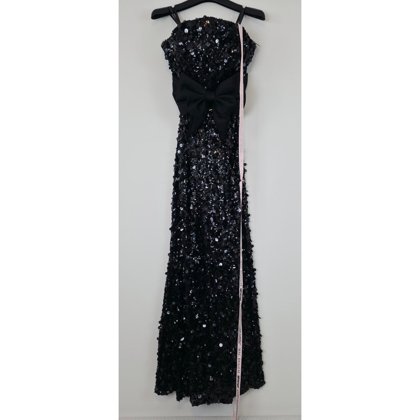 Ieena Mac Duggal Black Strapless Sequin Evening Gown With Bow Sz 6 NWT