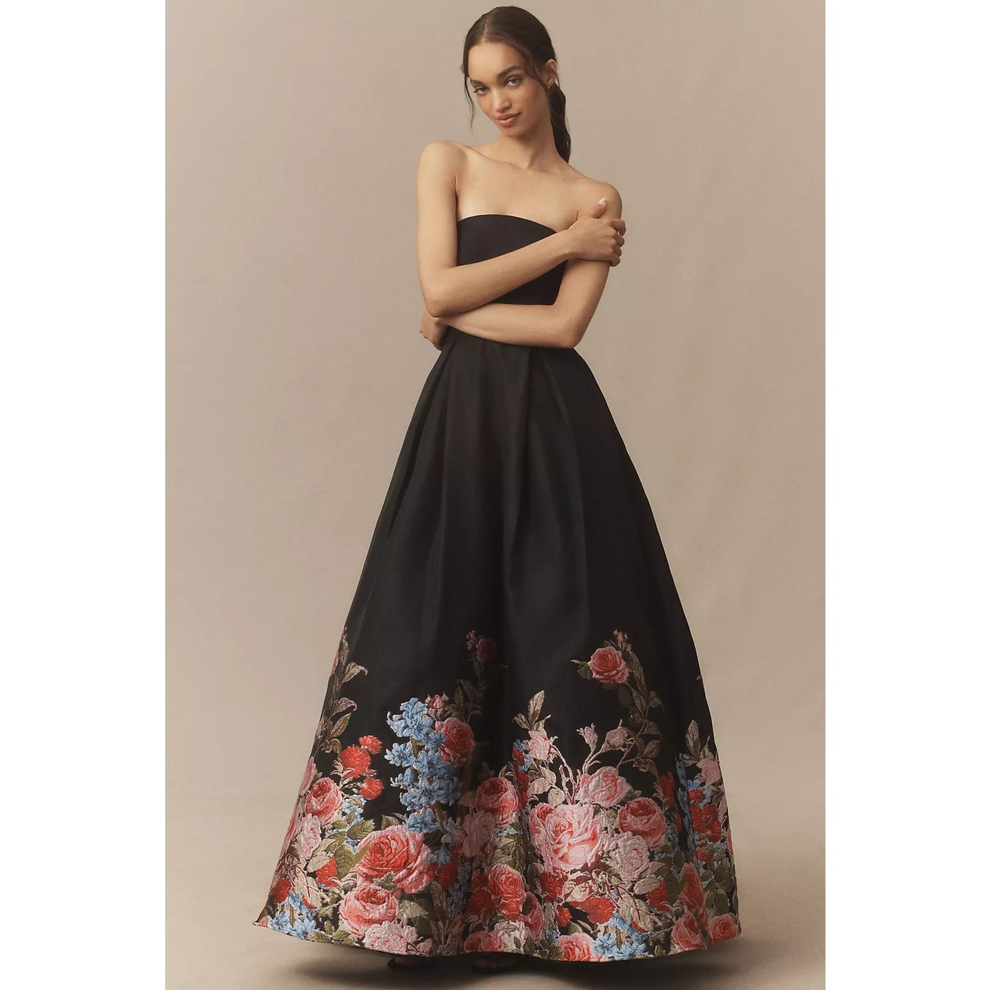 Mac Duggal Strapless Floral Brocade Maxi Ballgown Dress Sz 6 NWT