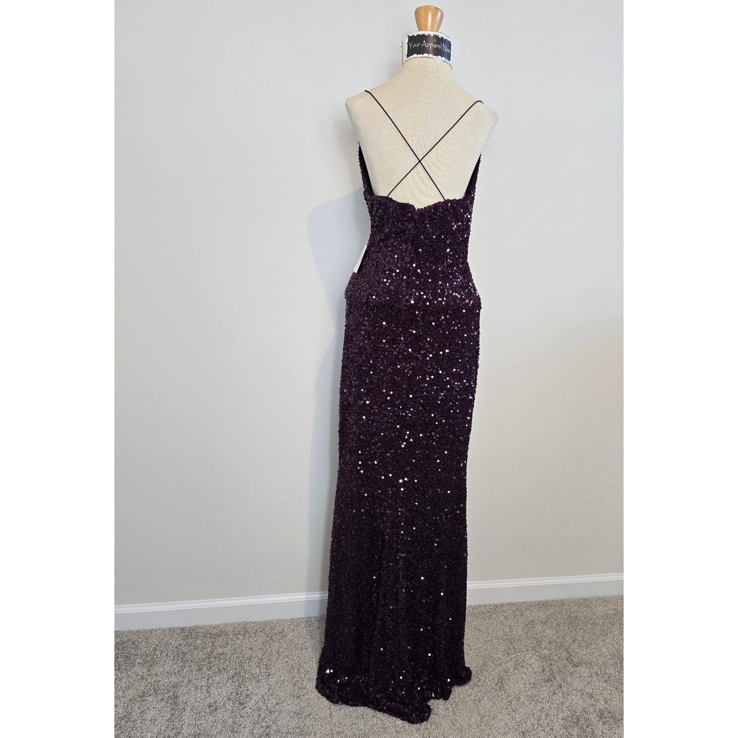 Plum Esperanza Formal Sleeveless A-line Front Slit Sequin Long Dress Sz XS (759)