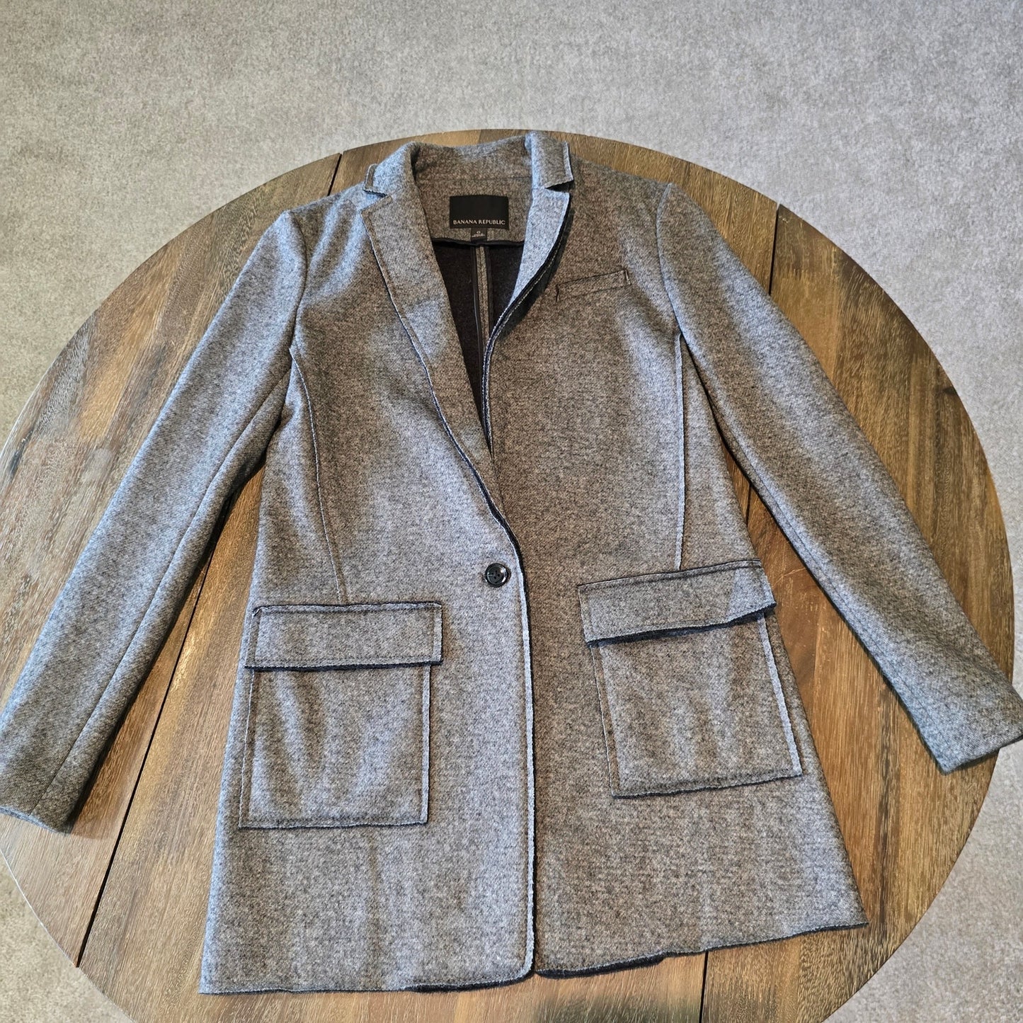 Banana Republic Women Gray Black Wool Blend Textured Knit Boyfriend Blazer Sz 0