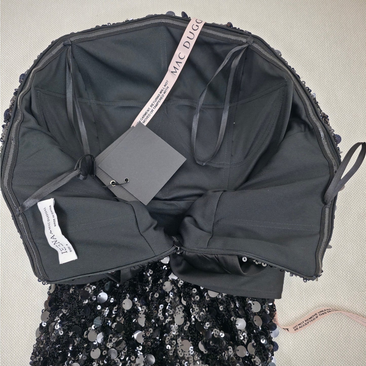 Ieena Mac Duggal Black Strapless Sequin Evening Gown With Bow Sz 4 NWT