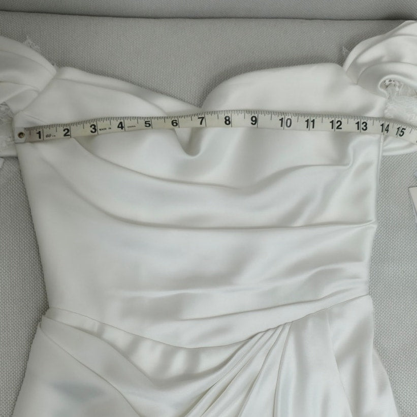 Watters Ivory Harlow Off-The-Shoulder Satin & Lace Mini Dress sz 0 NWT